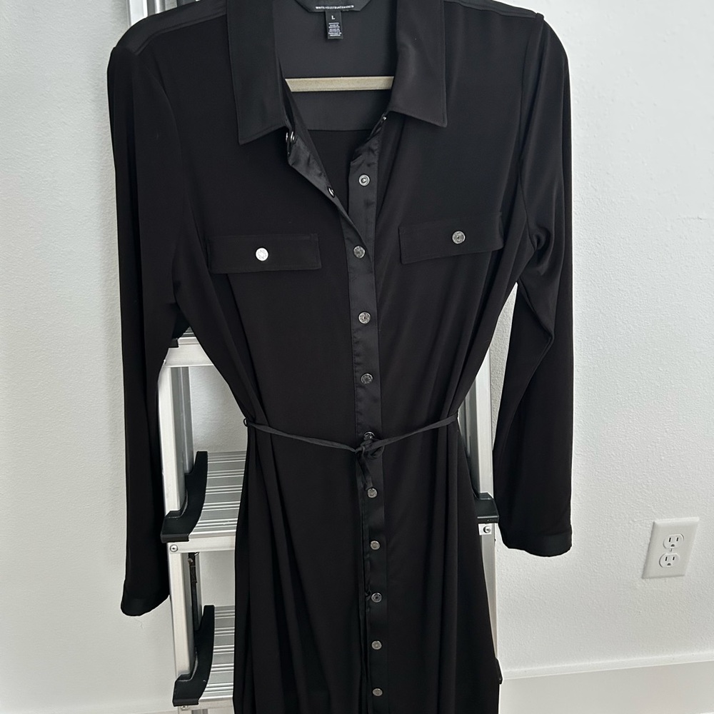 White House Black Market Black Jersey Snap Down Dress long sleeve